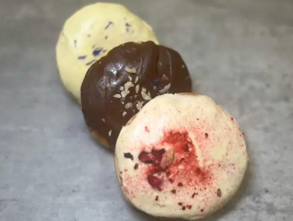 Raspberry & White Choc/ Lemon curd/ Chocolate Hazelnut Creme Doughnuts